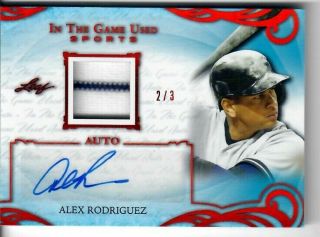 2019 Leaf Itg Auto Relic With Stripe Alex Rodriguez Red 2/3,  Yankees