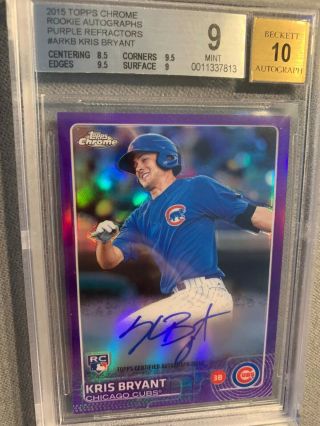 2015 Topps Chrome Kris Bryant Purple Refractor Auto /250 Bgs 9/10 Rookie Rc Cubs