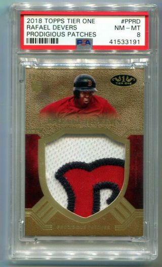 2018 Topps Tier One Rafael Devers Prodigious Patches Jersey Rc /10 Psa 8
