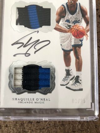 2016 - 17 Panini Flawless SHAQUILLE O’NEAL Auto Dual Jersey Patch Encased d 09/25 3