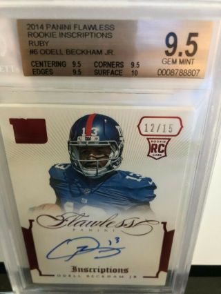 2014 Panini FLAWLESS Odell Beckham JR RC AUTO RUBY BGS 9.  5 w/ 10 Auto ' d/15 3