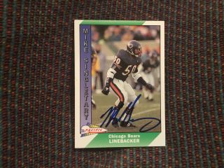 1991 Pacific Football Card Mike Singletary Signed Autograph Chicago Bears Hof