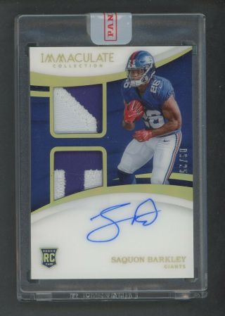 2018 Immaculate Saquon Barkley Giants Rpa Rc Rookie Dual Patch Auto 6/25