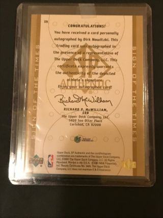 Dirk Nowitzki 2000 - 01 SP Authentic Sign Of The Times Auto 2
