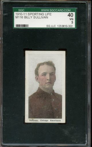 1910/1911 Sporting Life M116 Baseball Card Billy Sullivan Sgc 40 Vg 3