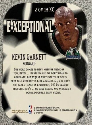Kevin Garnett 1999/00 Skybox EX E - Xceptional Die Cut Insert SP 3
