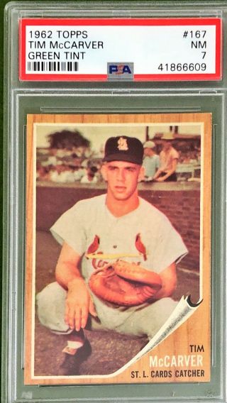 1962 Topps Psa 7 Tim Mccarver 167 Green Tint St.  Louis Cardinals