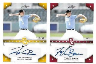Tyler Baum Red Auto 5/5 & Gold Auto 15/50 2015 Leaf Perfect Game Oakland A 