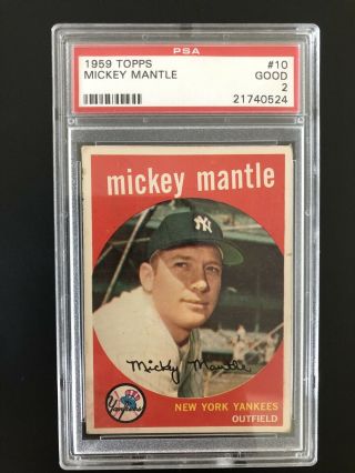 1959 Topps Mickey Mantle 10 Baseball Card Psa 2