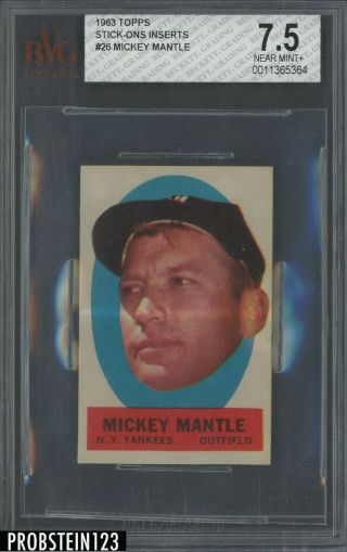 1963 Topps Peel Offs Mickey Mantle Yankees Hof Blank Back Bvg 7.  5 Highest Graded