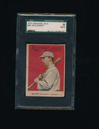 1915 Cracker Jack Baseball Card 28 Jack Barry Sgc A Worcester,  Ma Holy Cross