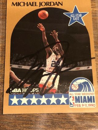 Signed 1990 - 1991 Fleer Hoops Michael Jordan Chicago Bulls 5 Basketball Card