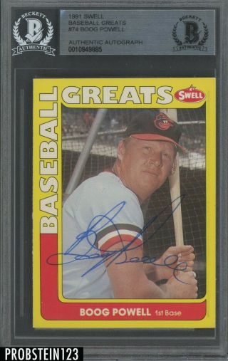 1991 Swell Baseball Greats 74 Boog Powell Signed Auto Baltimore Orioles Bgs Bas