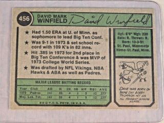 1974 TOPPS 456 DAVE WINFIELD HOF RC ROOKIE CARD NM 2