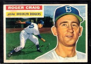 1956 Topps Baseball Brooklyn Dodgers Tigers Roger Craig Rookie Card Rc 63 Ex,