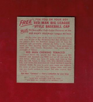 1955 RED MAN TOBACCO Warren Spahn (MILWAUKEE BRAVES) Card NL10 WITH TAB 2