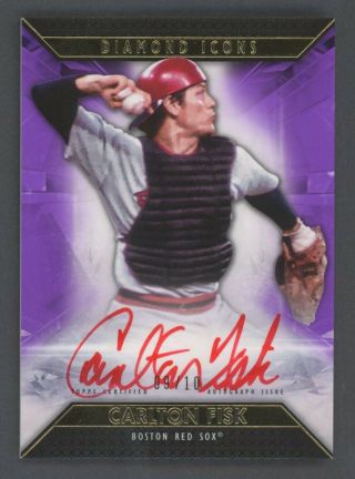 2019 Topps Diamond Icons Purple Carlton Fisk Red Sox Red Ink Auto /10