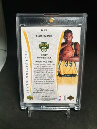 Kevin Durant 2007 - 08 SP Authentic Recruiting Class Rookie Patch Auto /60 (5/60) 2