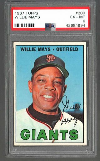 1967 Topps 200 Willie Mays Giants Psa 6 Ex/mt Centered Great Eye Appeal