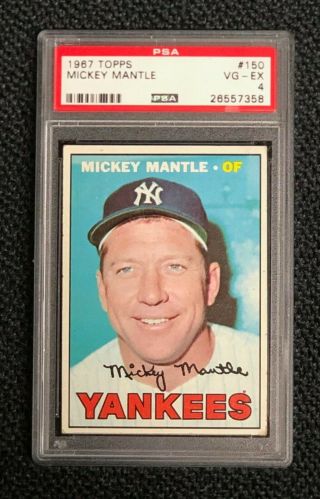 York Yankees Mickey Mantle 1967 Topps 150 Psa Vg - Ex 4 Well Centered