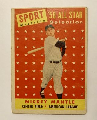 1958 Topps 487 Mickey Mantle York Yankees Baseball Card.  All Star Hof