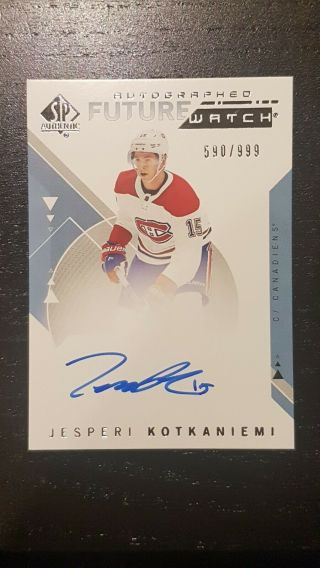 Jesperi Kotkaniemi 2018 - 19 Sp Authentic Future Watch Autographed Rookie /999