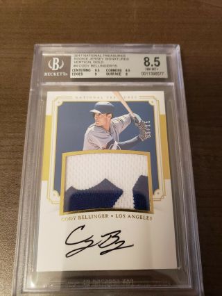 Cody Bellinger Rc 2017 National Treasures Gold Vertical Patch Auto /15 Bgs 8.  5