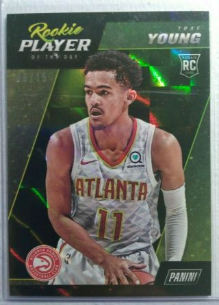 2018 - 19 Panini Rookie Player Of The Day Trae Young Hawks Rc Rookie Serial 6/15