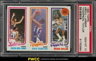 1980 Topps Basketball Kareem Abdul - Jabbar Thompson Taylor Psa 10 Gem (pwcc)