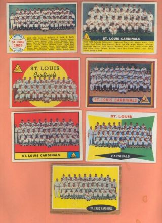 Topps St.  Louis Cardinals Team Cards From 1956,  1957,  1958,  1959,  1960,  1961,  1962