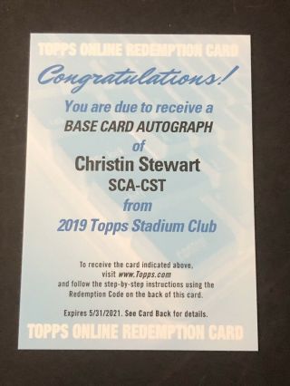 2019 Topps Stadium Club Christin Stewart Rc Auto Autograph Exch Sca - Cst Sp Hot