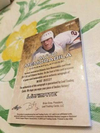 2017 - 18 Leaf Ultimate Autograph Memorabilia Patch Mike Bossy 19/25 2
