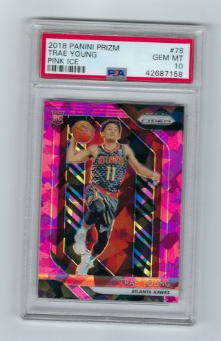 2018 - 19 Prizm Pink Ice 78 Trae Young Hawks Rc Psa 10 Gem