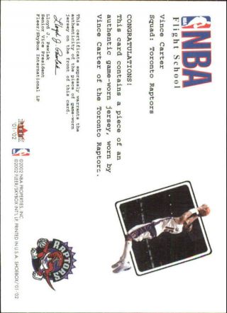 2001 - 02 Fleer Shoebox Nba Flight School Cadet Raptors Card 11 Vince Carter Jsy