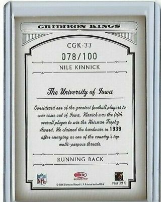 2006 Donruss Threads Football Nile Kinnick Gridiron Kings Red Frame 78/100 2
