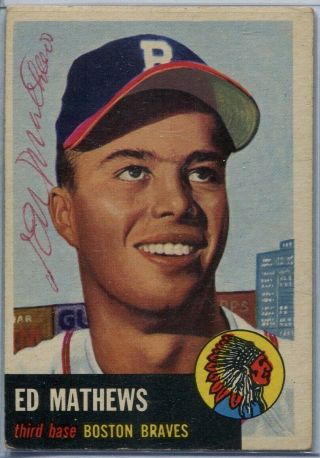 1953 Topps Eddie Mathews Boston Braves 37 Autograph Jsa Cert