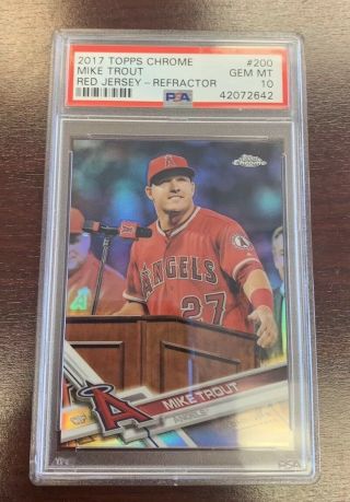 2017 Topps Chrome Mike Trout Red Jersey Refractor Psa 10 Gem (pmjs)