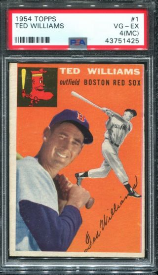 1954 Topps 1 Ted Williams Psa 4 Vg - Ex Mc Boston Red Sox