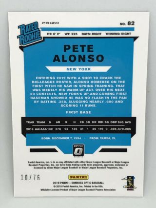 2019 Donruss Optic Baseball PETE ALONSO Rated Rookie /76 We The People SSP 2