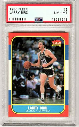1986 Fleer Larry Bird 9 Basketball Card Boston Celtics Psa 8