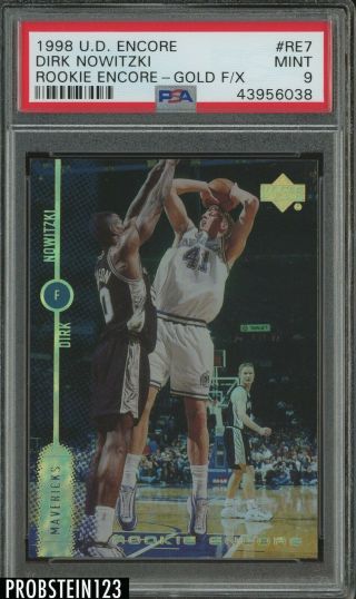 1998 - 99 Upper Deck Encore Gold F/x Dirk Nowitzki Mavericks Rc Rookie /1000 Psa 9