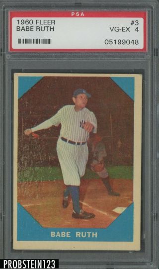 1960 Fleer 3 Babe Ruth Yankees Hof Psa 4 Vg - Ex