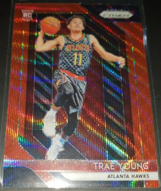 Trae Young 2018 - 19 Panini Prizm Ruby Wave Prizm Parallel Rookie Card