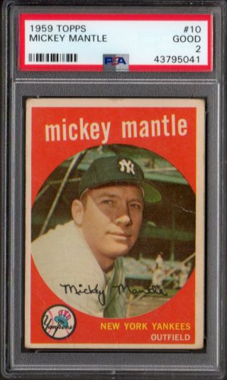 1959 Topps Mickey Mantle,  10,  Psa 2,  York Yankees,  Hof,