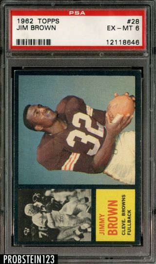 1962 Topps Football 28 Jim Brown Cleveland Browns Hof Psa 6 Ex - Mt