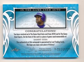 SAMMY SOSA 2019 LEAF ITG In The Game Auto Jersey Relic 1/ 2 CUBS 2