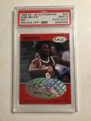 Kobe Bryant 1999 Sage Red Authentic Autograph ’d 109/114 Psa 9