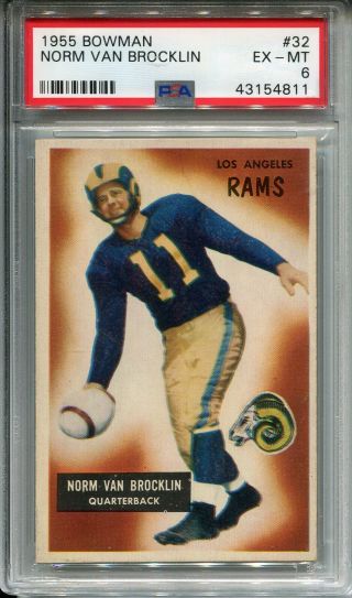1955 Bowman 32 Norm Van Brocklin Psa 6 Ex - Mt Los Angeles Rams