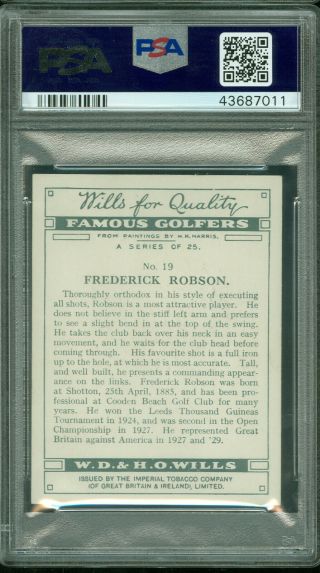 1930 W.  D.  & H.  O.  WILLS FAMOUS GOLFERS 19 FREDERICK ROBSON PSA 8 2