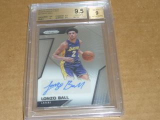 2017/18 Panini Prizm Lonzo Ball Autograph/auto Rc/rookie Lakers 2 Bgs 9.  5 Gem